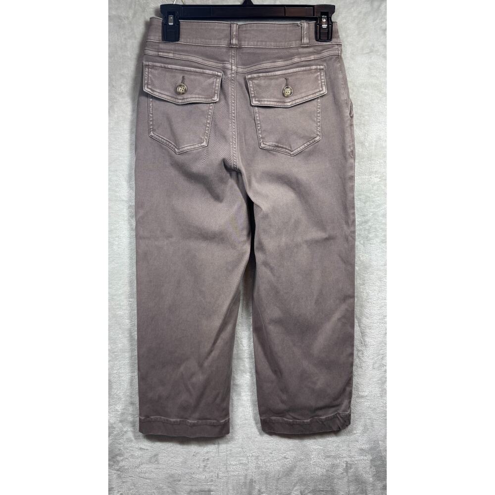 Spanx Women Pant Sz S Brown Smoke Pull On Stretch Twill Cropped Wide Leg Pockets